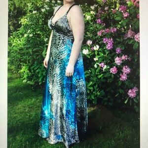 Camille la vie animal print blue backless gown